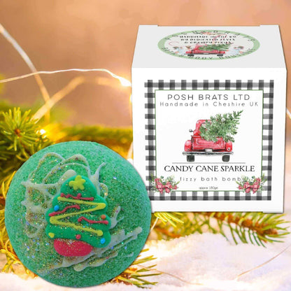 Christmas Candy Cane Sparkle Gift Boxed Bath Bomb