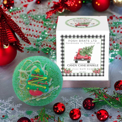 Christmas Candy Cane Sparkle Gift Boxed Bath Bomb